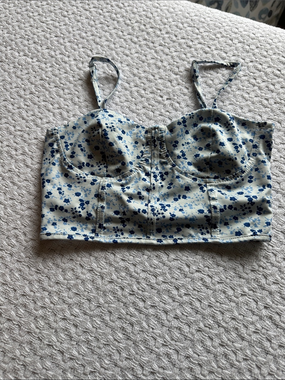 SHEIN Blue Floral Bustier Crop Top with Adjustable Straps
